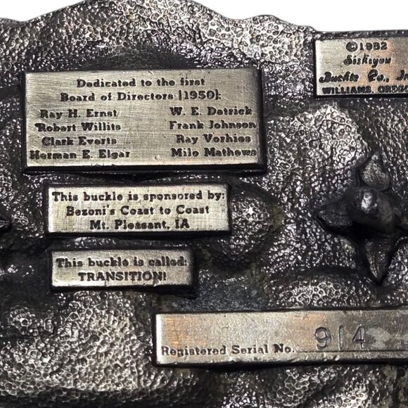 Mt Pleasant Iowa  Belt Buckle Old Settlers and Threshers Reunion 1982 Distressed - Picture 13 of 14